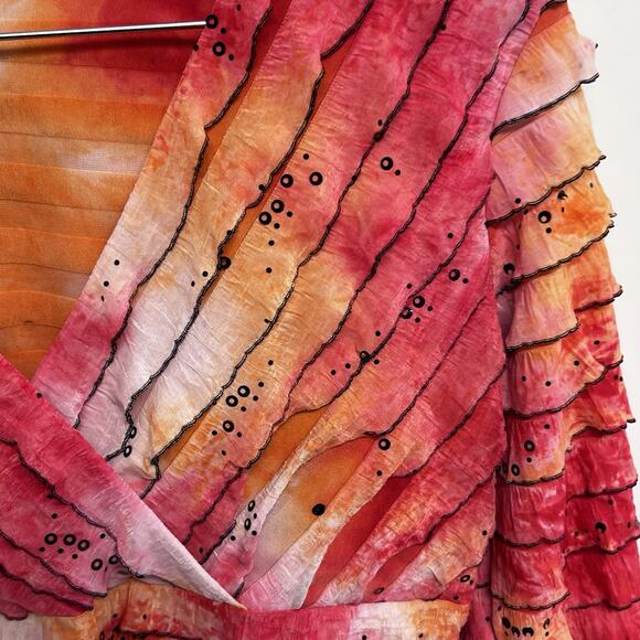 VTG 90s Y2K Ruffle Babydoll Tie Dye V-neck Medium Top Fairy Whimsigoth Mesh - Picture 4 of 10